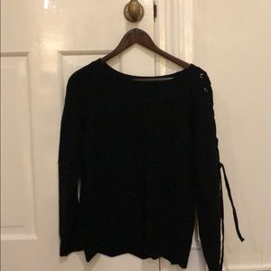 Black sweater with gold tie up sleeves